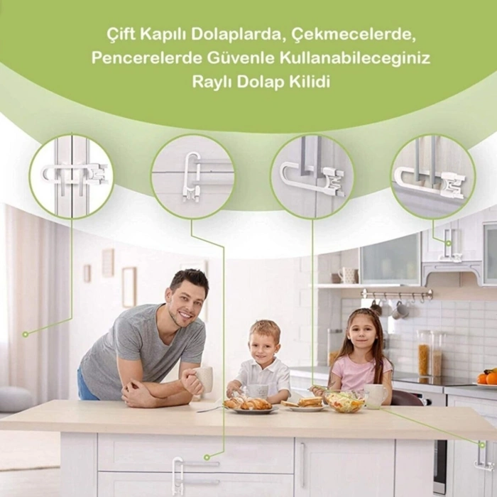 Sistemi Emniyet Kilidi Bebek Çocuk Çekmece ve Dolap Koruma Raylı Güvenlik