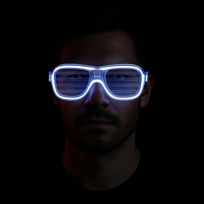 Beyaz Led Işıklı Parti Gözlüğü - Neon Glow Şerit Gözlük 3 Modlu