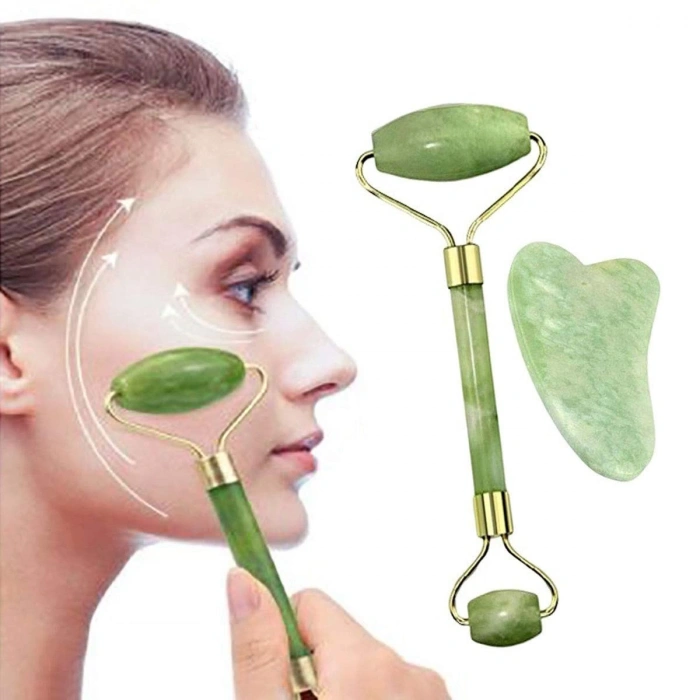 Yeşim Taşı Seti İki Yüzeyli 2 Adet Cilt Yüz Masaj Aleti Jade Roller