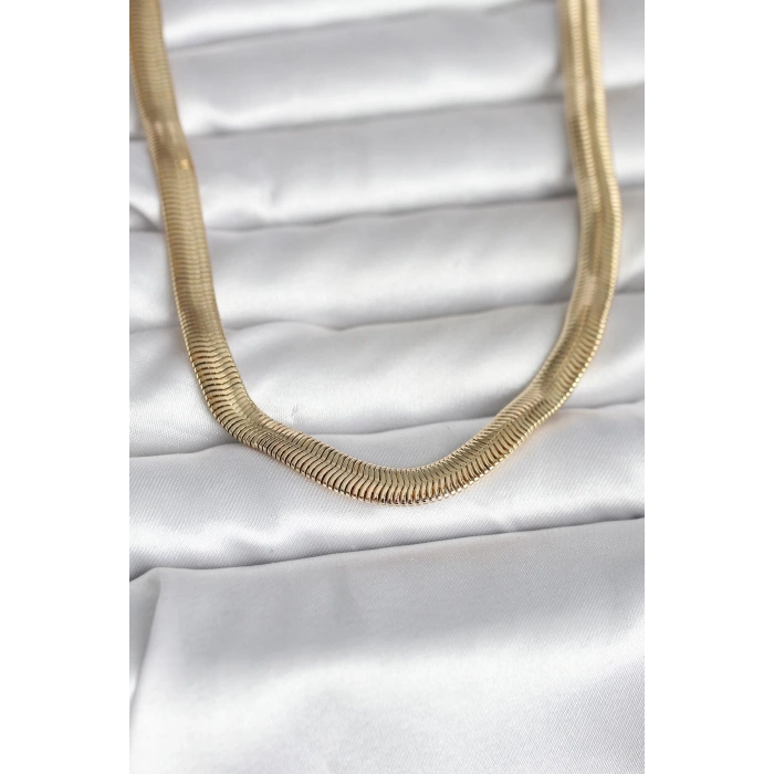 CM 14K Gold Renk Kalın Yassı Yılan Zincir Model 45 cm Kadın Kolye TJ-BKO11006