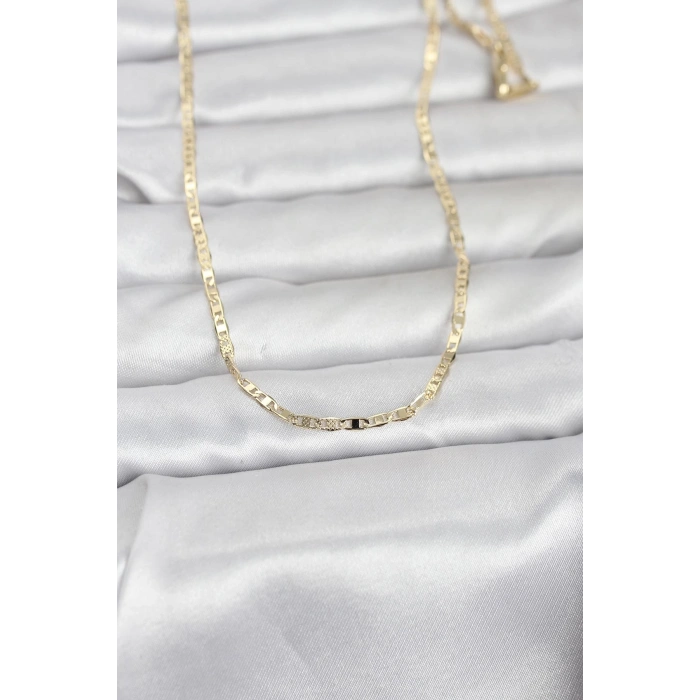CM 14K Gold Renk Lazerli Yassı Model Zincirli 60 cm Kadın Kolye TJ-BKO10966