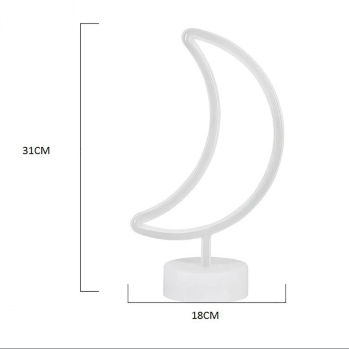 Gece Lambası Dekor Amaçlı Pil İle Çalışan Ay Tasarımlı 3D Neon LED Masa