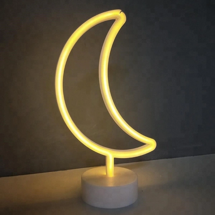 Gece Lambası Dekor Amaçlı Pil İle Çalışan Ay Tasarımlı 3D Neon LED Masa