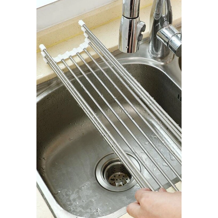 Bulaşık Kurutma Süzgeci Evye Üstü Katlanır Nihale Paslanmaz Çelik Pratik Sebze Meyve