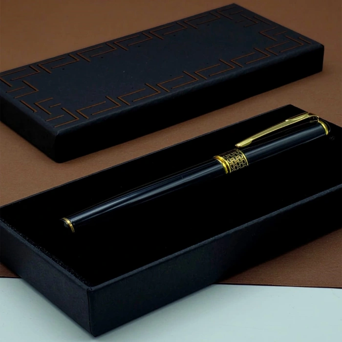 Gold İşlemeli Siyah Metal Roller Kalem