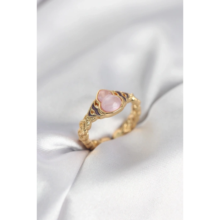 Gold Renk Pembe Damla Model Kadın Yüzük TJ-BYK3999