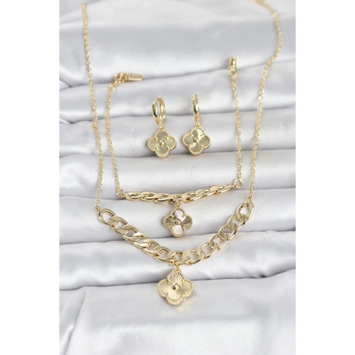 Gold Renk Pirinç Kolye Bileklik ve Küpe Seti TJ-BKO11063