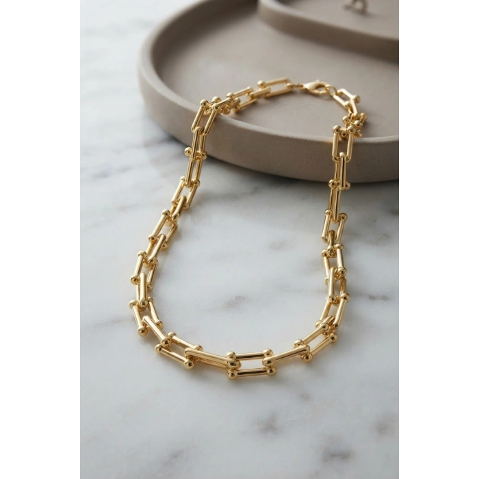 Gold Renk Pirinç Tifani Model Kadın Kolye TJ-BKO11153