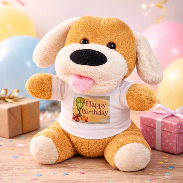 Happy Birthday Tişörtlü Peluş Oyuncak Köpek