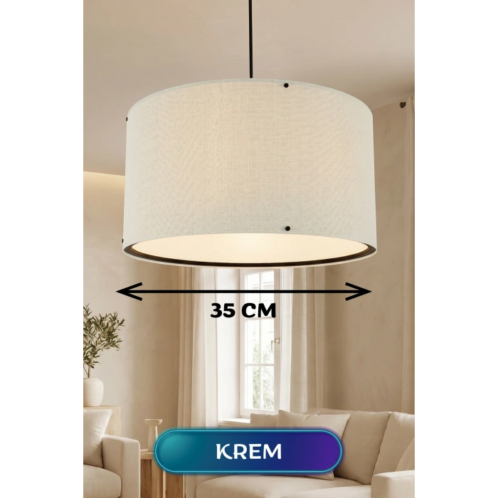 Krem Kumaş Başlıklı Sarkıt Avize 35 CM