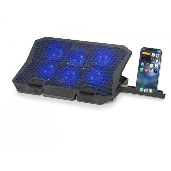 Laptop Soğutucu 6 Fan Led Telefon Standlı - Siyah HDX4254