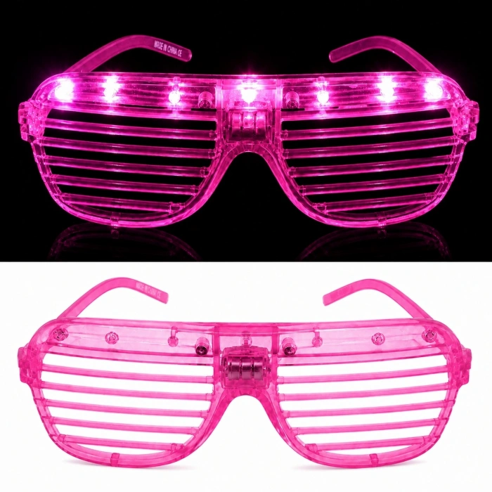 LED Işıklı Panjur Parti Gözlüğü Pembe Renk Shutter Gözlük