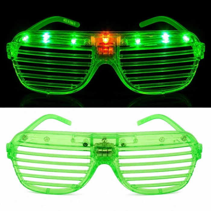 LED Işıklı Panjur Parti Gözlüğü Yeşil Renk Shutter Gözlük