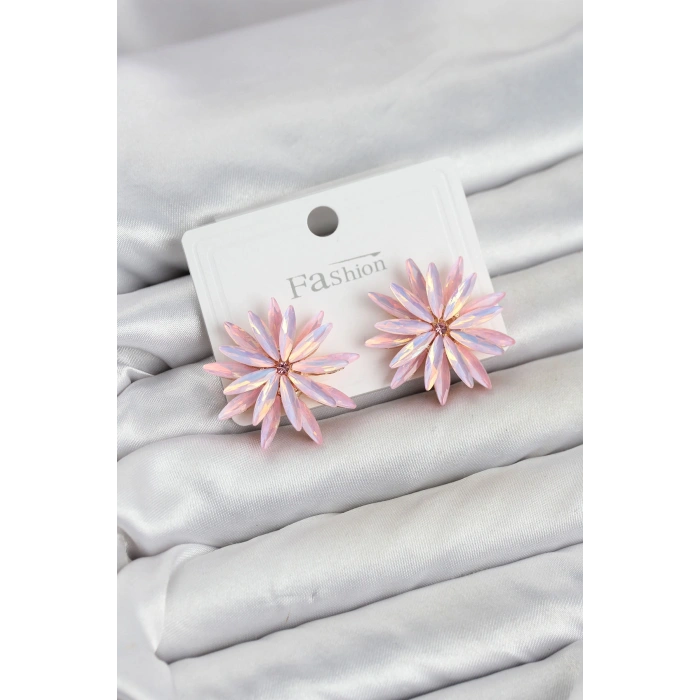 Lotus Model Pembe Renk Kristal Taşlı Kadın Küpe TJ-BKP11935