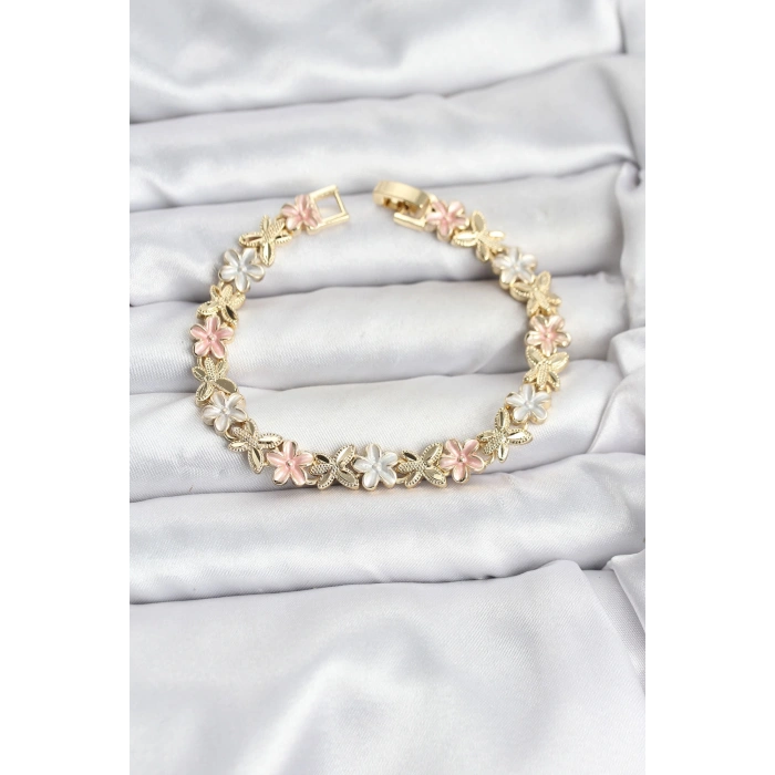 Lotus Model Pirinç Gold ve Pembe Renk Kadın Bileklik - TJ-BB8146