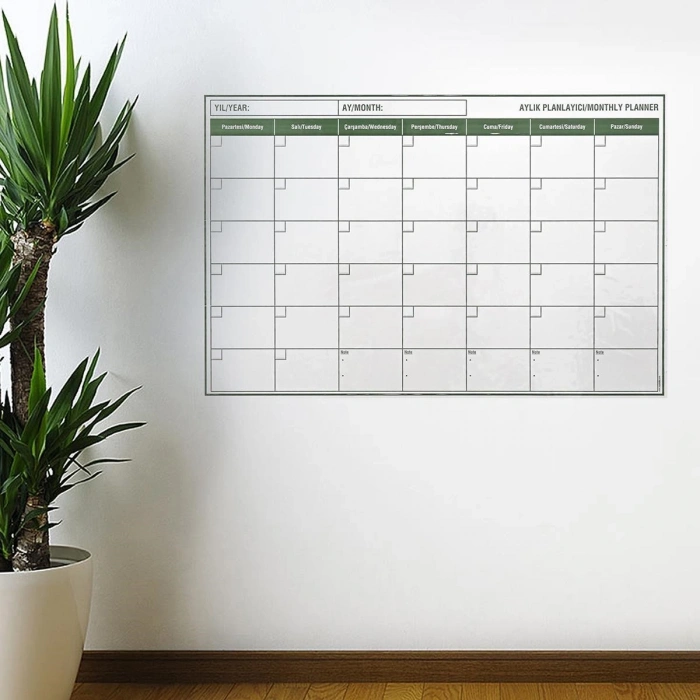 Program Planlayıcı Takvim 85x56 Cm Manyetik Kendinden Yapışkanlı Bir Aylık