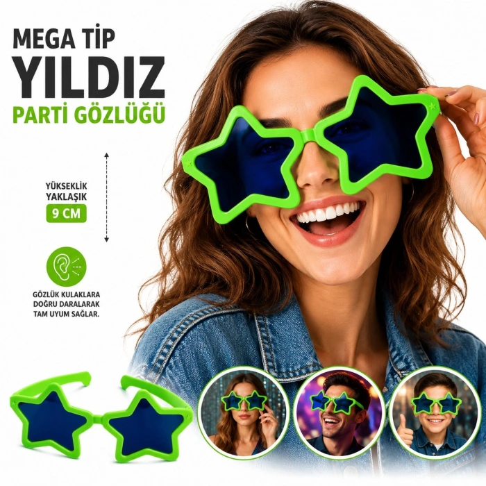Mega Tip Yıldız Parti Gözlüğü Yeşil Renk