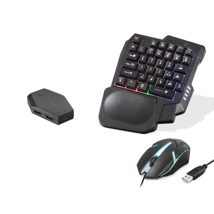 Mobil Oyun Klavye Mouse Dönüştürücü Seti Rgb Siyah ND762