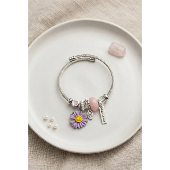 Mor Papatya Charmlı Bileklik TJ-BB8822