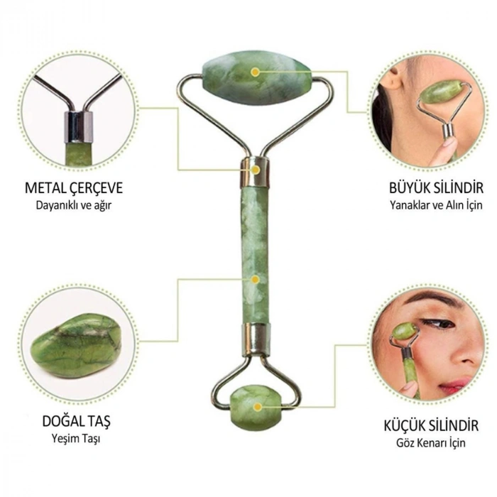Yüz Masaj Aleti Süngerli Kutusunda Darbeye Karşı Dayanıklı İki Yüzeyli 2 Adet Cilt Jade Roller Yeşim Taş