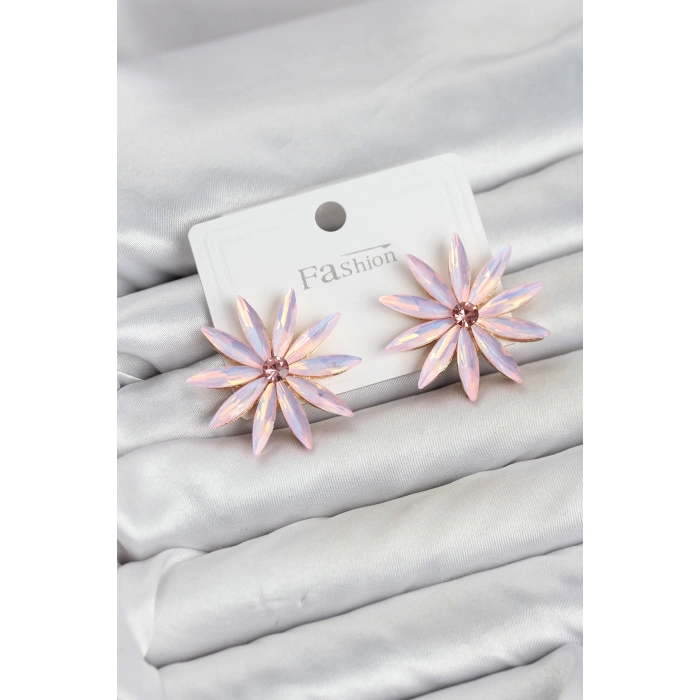 Pembe Kristal Taşlı Lotus Model Kadın Küpe TJ-BKP11927