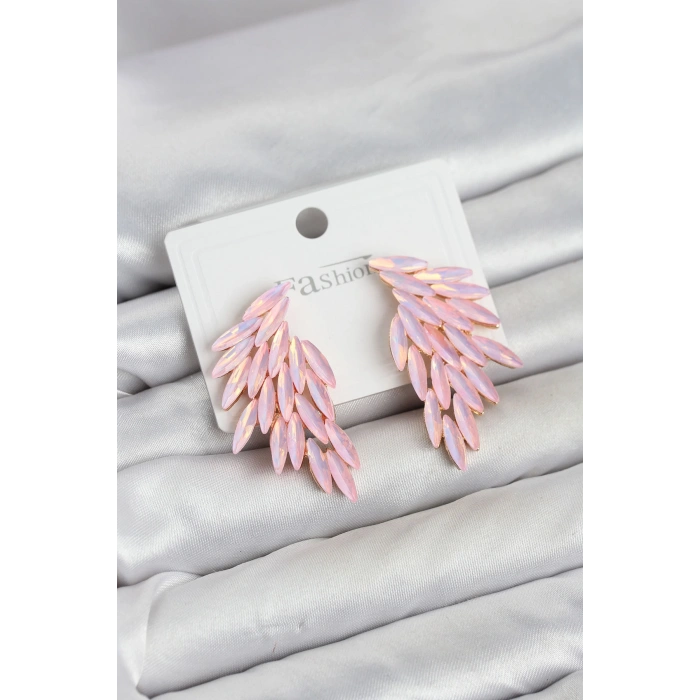 Pembe Renk Kristal Taşlı Kanat Küpe TJ-BKP11911