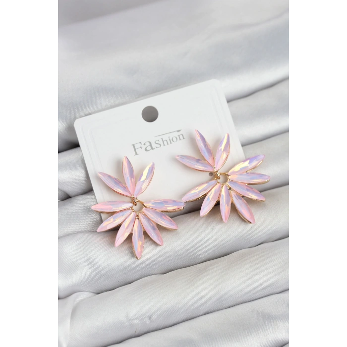 Pembe Renk Kristal Taşlı Lotus Model Kadın Küpe TJ-BKP11915