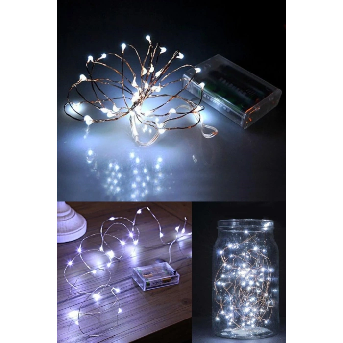 LED Aydınlatma 5 Metre Pil İle Çalışan Dekor Amaçlı Peri Süsleme Lambası Beyaz