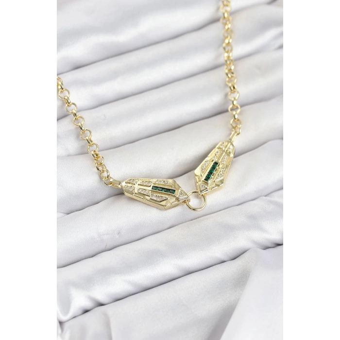 Pirinç Gold Renk Zirkon Taşlı Serenay Kolye TJ-BKO11130