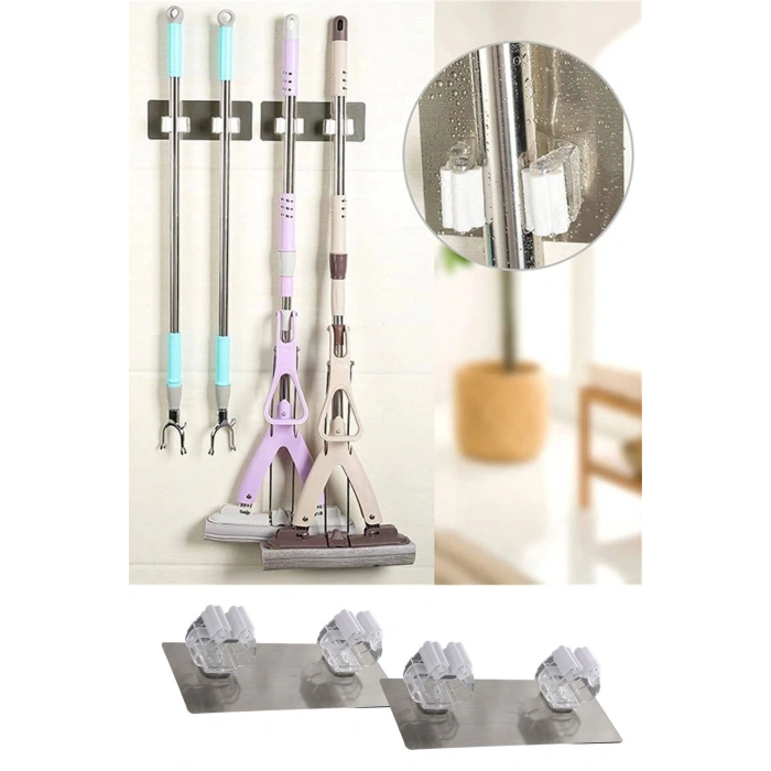 Ev Düzeni İçin Pratik Düzenleyici 4 Parça Kendinden Yapışkanlı Fırça Paspas Mop Fırça Sabitleyici Ergonomik Alet Aparatı