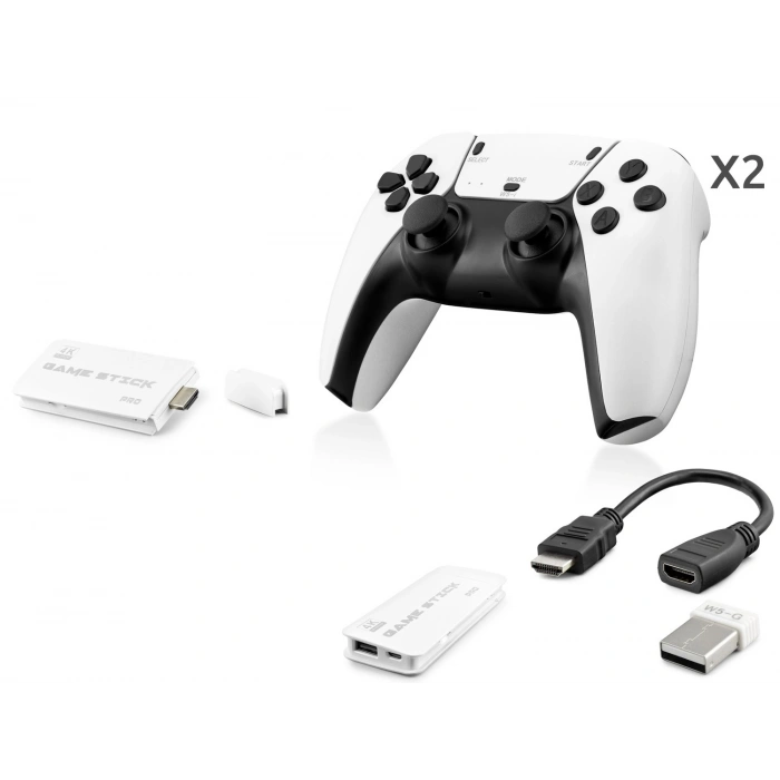Retro Oyun Stick Hdmi Çift Gamepad Seti 2.4G Kablosuz - Beyaz HD330