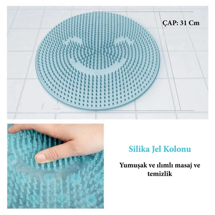 Banyo ve Ayak Masajı İçin Silikon Fırçalı Mat ve Topuk Paspası
