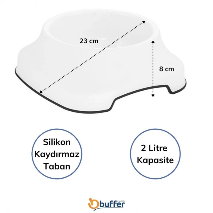 Mama ve Su Kabı Silikon Kayma Önleyici Taban Plastik Kedi ve Köpek 2 L