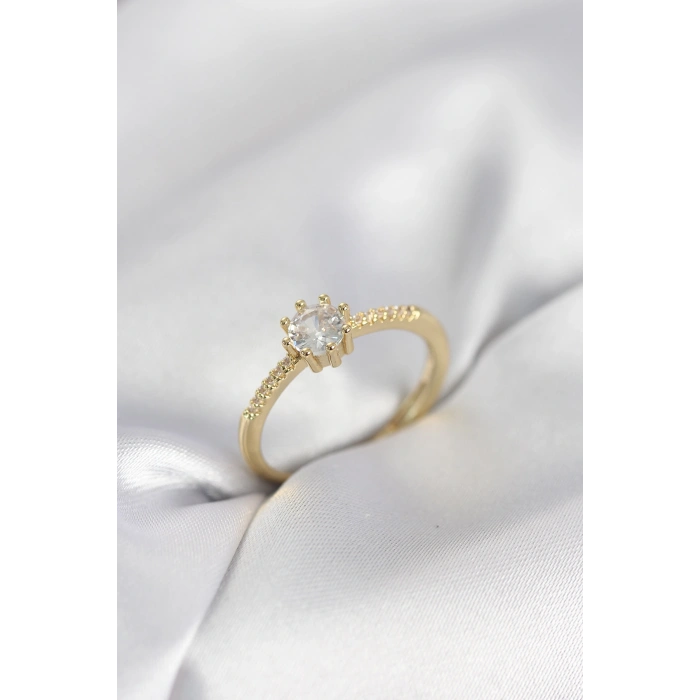 Tek Taş Model Gold Renk Zirkon Taşlı Kadın Yüzük TJ-BYK4088