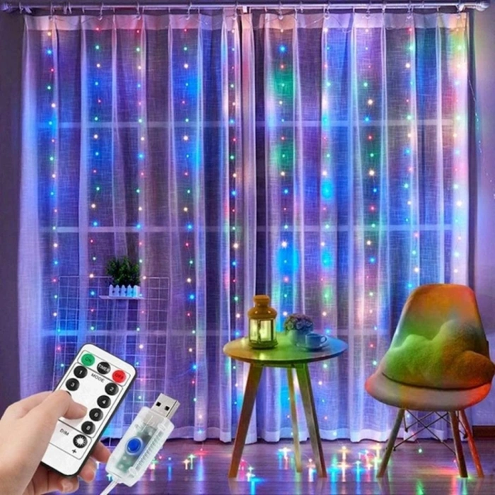 Tel Perde Led 3 x 3 M 300 Led RGB