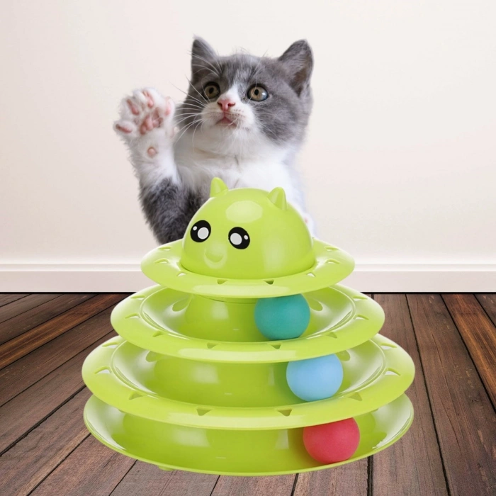 Kedi Oyuncağı Tower Of Tracks Eğlenceli Üç Katlı Seti Kedi Oyunu