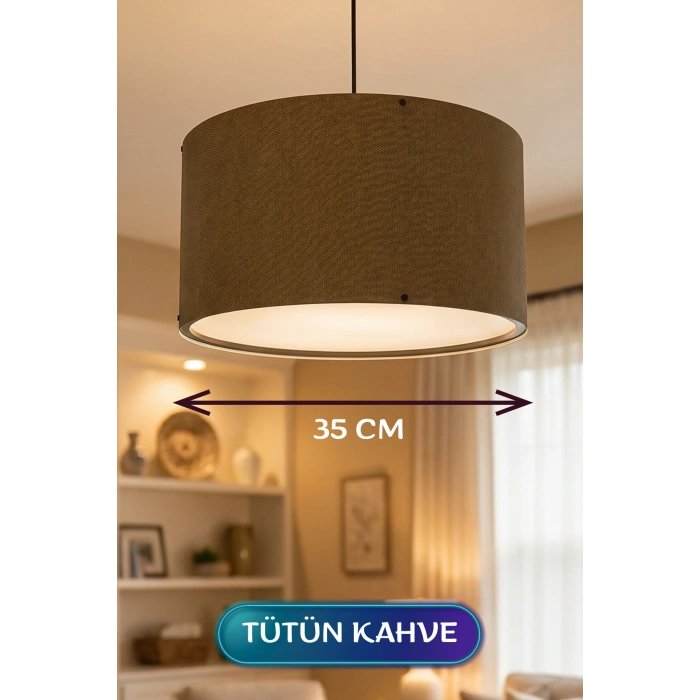 Tütün Kahve Kumaş Başlıklı Sarkıt Avize 35 CM