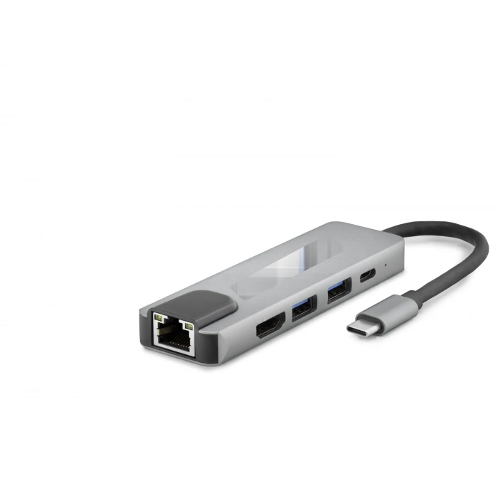 Type-C 3.0 Hub Pd Hdmı 4K 30Hz Lan 100M 5 Port 5 Gbps Gri HDX7831