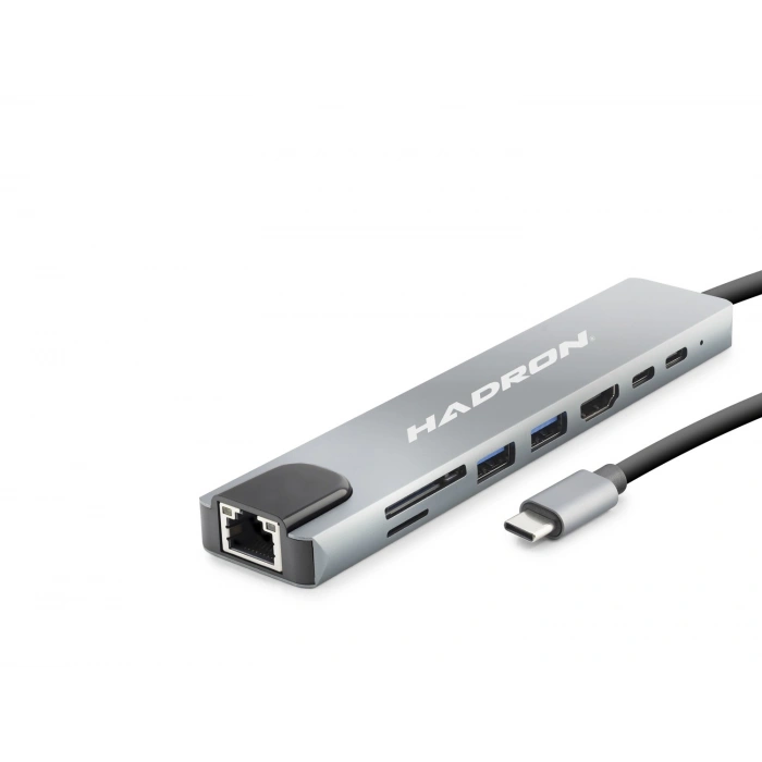 Type-C Hub Hdmi 4K Usb 3.0 Lan Kart Okuyucu 8 Port - Gri HDX7841