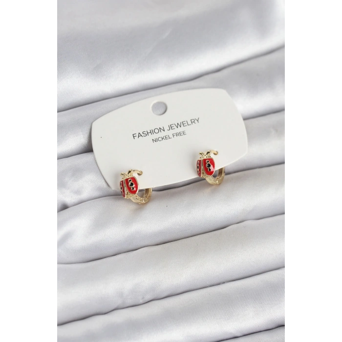 Uğur Böceği Model Gold Renk Pirinç Çocuk Küpe - TJ-BKP11651