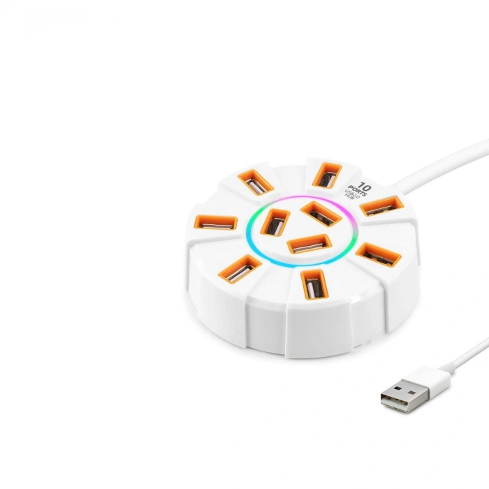 USB Hub RGB 10 Port 480 Mbps 1.2 m Beyaz HDX7034