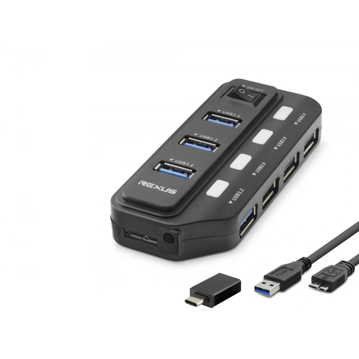 Usb Type-c 3.2 Gen1 Anahtarlı Hub 7 Port 5 Gbps Siyah U332