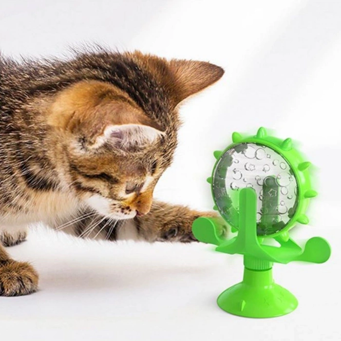 Kedi Oyuncağı Vantuz Tabanlı Zilli İnteraktif Döner Yapılı Mama Kaplı Eğlenceli Eğitici Renkli