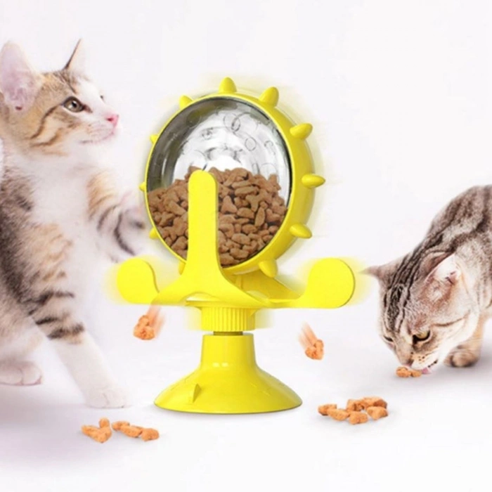 Kedi Oyuncağı Vantuz Tabanlı Zilli İnteraktif Döner Yapılı Mama Kaplı Eğlenceli Eğitici Renkli