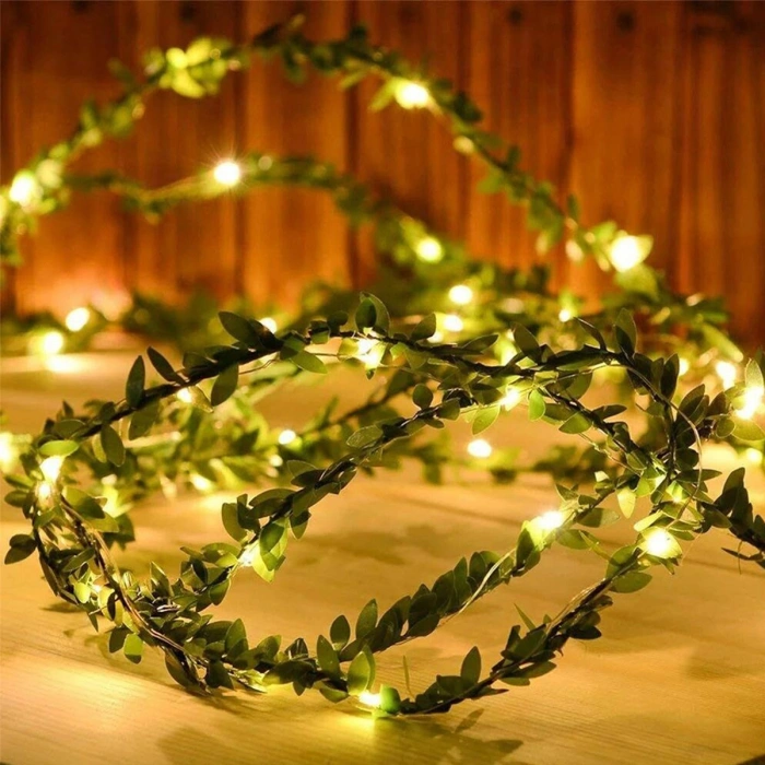 Işık Yılbaşı Aydınlatma Yapraklı Metre Peri LED Pil İle Çalışan