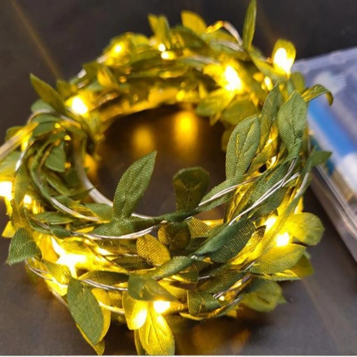 Işık Yılbaşı Aydınlatma Yapraklı Metre Peri LED Pil İle Çalışan