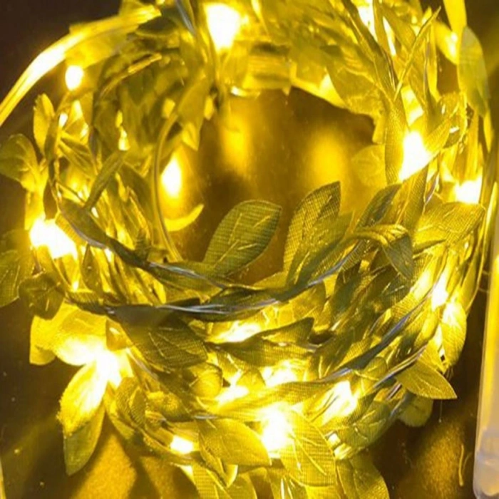 Işık Yılbaşı Aydınlatma Yapraklı Metre Peri LED Pil İle Çalışan