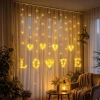 3 Metre Perde Led Işık - 8 Modlu Kalp ve LOVE Figürlü Dekoratif Animasyonlu Led