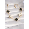 316L Çelik Gold Renk Siyah Beyaz Yonca Model Kadın Bileklik - TJ-BB5962