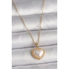 316L Çelik Gold Renk Zincir 3D İnci Kalp Model Kadın Kolye TJ-BKO9713